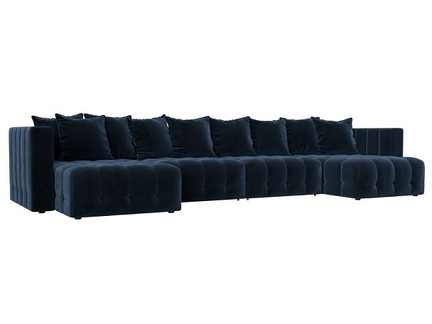 Диван П-образный Лига-052 НПБ Лонг Велюр синий - Вид 1