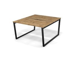 MATRIX 121S201-V Стол прямой двойной, пров-ик вырезной (V-опоры) 1380х1590х775 Дуб Крафт/Темно-серый - Фото предпросмотра