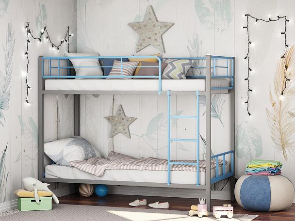 Кровать-чердак "Севилья-2.01 комбо" голубой/серый - Вид 1