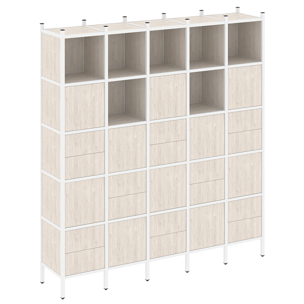 Loft Прямой стеллаж наборный VR.L-10 Денвер светлый/Белый металл 2110*446*2280 - Вид 1