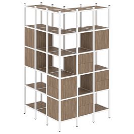 Loft Угловой внешний стеллаж наборный VR.L-53 Дуб аризона/Белый металл 1278*1278*2280 - Фото предпросмотра