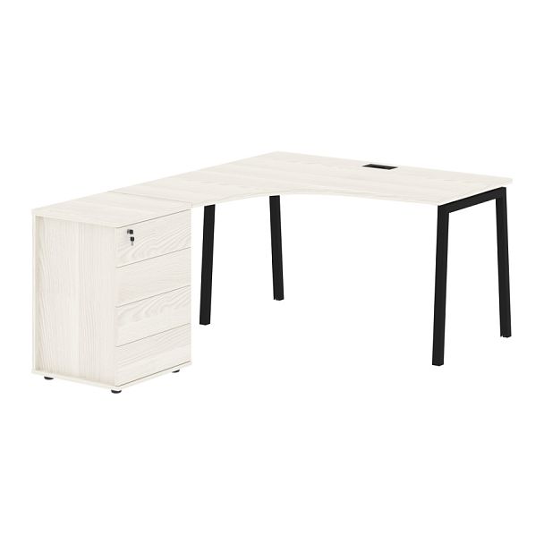 Стол эргономичный с тумбой ELCET 1318(L) Ясень Траун/Черный 1360х1880х750 EDIS - Вид 1