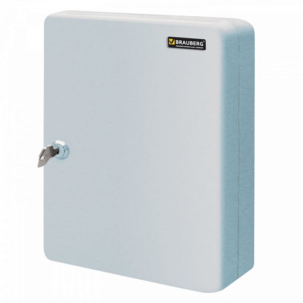 Шкафчик (Ключница) на 90 ключей BRAUBERG, 300х240х80 мм, с замком, +90 брелоков, серый, 290339 - Вид 1