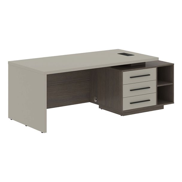 Стол руководителя с тумбой VCT 2190(R) Аметист/Черный матовый/Дуб Сильвер 2100х900х750 VELION - Вид 1