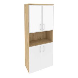 Onix Шкаф высокий широкий O.ST-1.4 R white Тиквуд светлый/Белый бриллиант/Стекло white 800*420*1977 - Фото предпросмотра