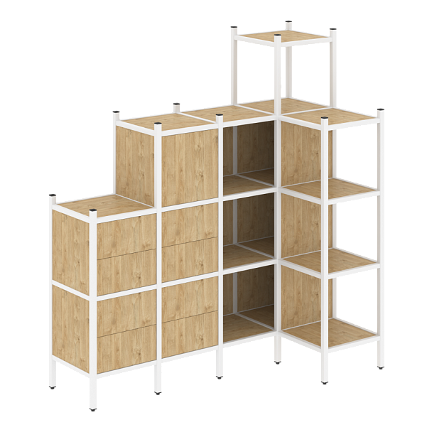 Loft Угловой внутренний стеллаж наборный VR.L-48 Тиквуд светлый/Белый металл 1694*862*1869 - Вид 1