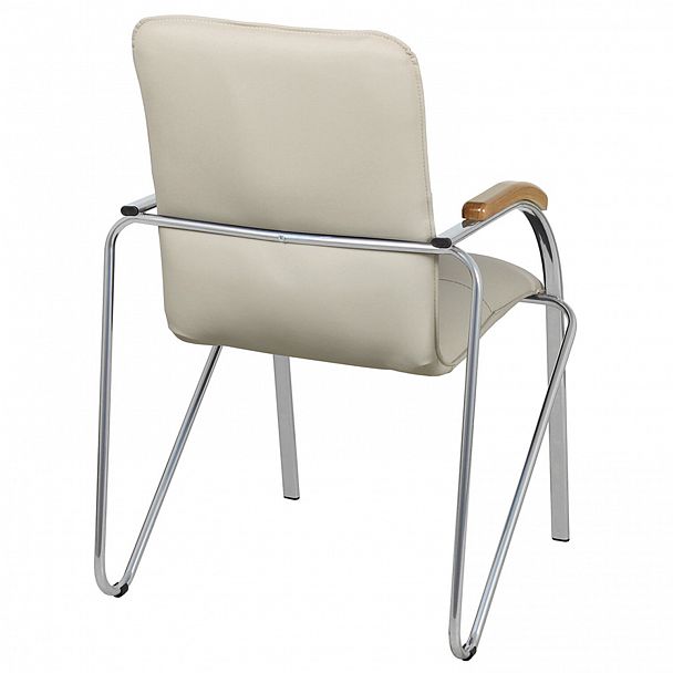 Кресло для приемных и переговорных "Samba", деревянные накладки, хромированный каркас, кожзам бежевый - Вид 8