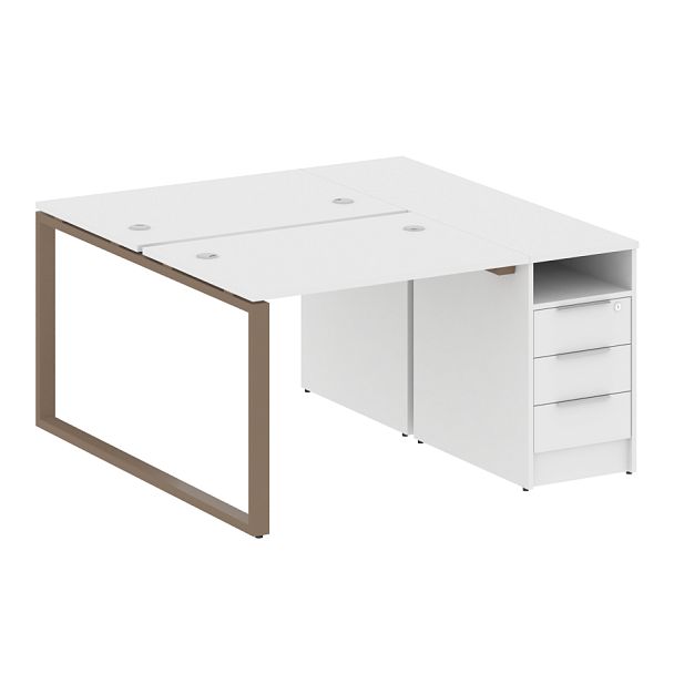 Metal System Р. ст. с тумбой на О-образном м/к БО.РС-СТП-2.1 Белый/Мокко металл 1412*1475*750 - Вид 1