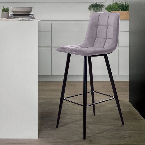 Стул барный UNO, бархат светло-серый 26 / чёрный конус - Вид 10