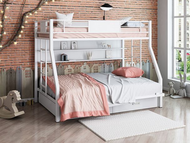Двухъярусная кровать "Гранада-ПЯЯ 140" белый - Вид 1