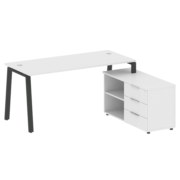 Metal System Р. ст. с тумбой на А-образном м/к БА.РС-СТС-2.4 (R) Белый/Антрацит металл 1700*1520*750 - Вид 1