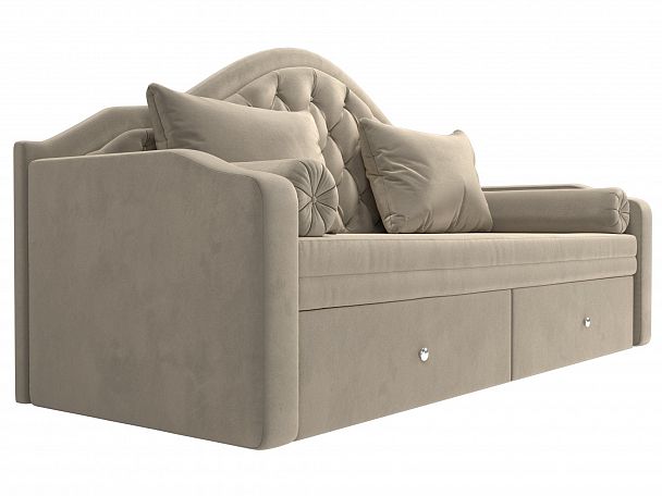 Прямой диван софа Сойер (полностью микровельвет бежевый) - Вид 3