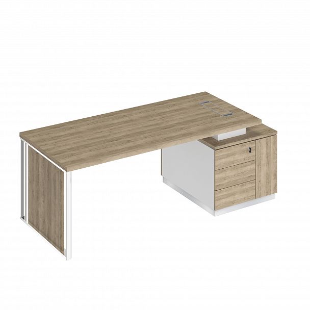 Стол руководителя на опорной тумбе (левый/правый) с декоративной вставкой "Bravo" БР 112 дуб гладстоун светлый/белый премиум/дуб гладстоун светлый - Вид 1