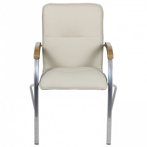 Кресло для приемных и переговорных "Samba", деревянные накладки, хромированный каркас, кожзам бежевый - Вид 6