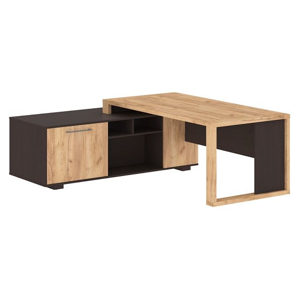 Стол руководителя с тумбой ACT 2118(L) Дуб Бофорд/Венге Магия 2100х1800х750 ALTO - Вид 1