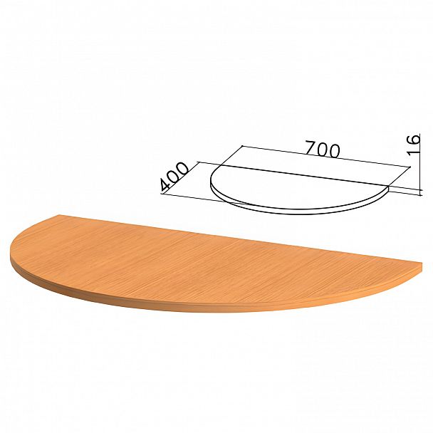 Стол приставной полукруг "Фея", 700х400х750 мм, БЕЗ ОПОРЫ, орех милан,ПФ10.5 - Вид 2