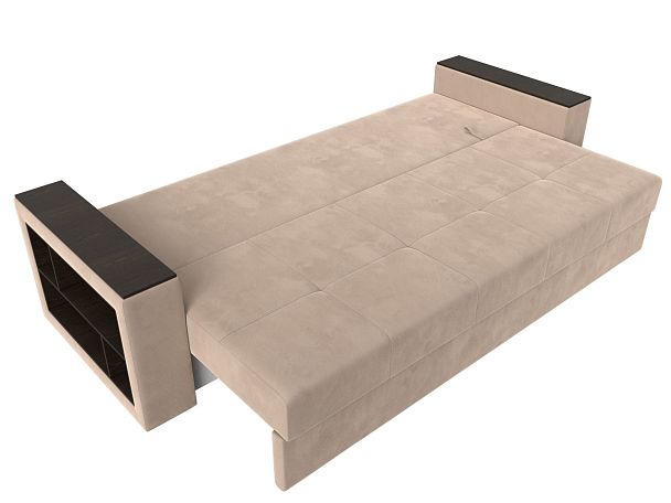 Диван прямой Дубай Лайт полки слева (полностью велюр бежевый) - Вид 8