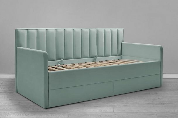 Кровать «Порше» с 2-мя боковинами и доп. спальным местом, бирюзовая - Вид 1