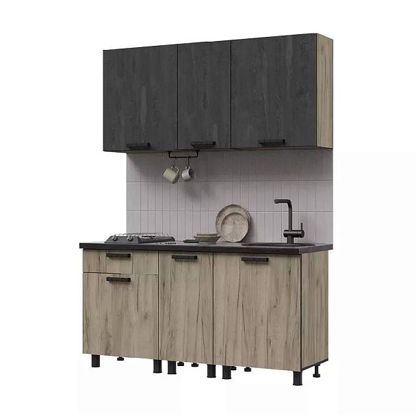 Кухня Эдинбург 1.6 Фасад ЖЕЛЕЗНЫЙ КАМЕНЬ/Корпус ДУБ КРАФТ СЕРЫЙ - Вид 1