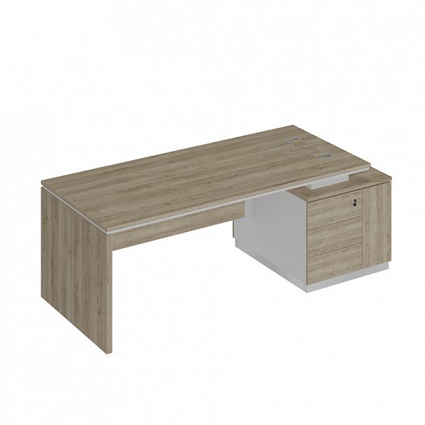 Стол руководителя (опора ДСП) на опорной тумбе (левый/правый) "City" СИ 112 дуб гладстоун светлый/белый премиум/дуб гладстоун светлый - Вид 1