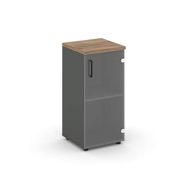 Style Project Шкаф низкий узкий SN.STU-302(R) Антрацит/Дуб Табак/Прозрачный/Черный Ручки 400*400*833 - Вид 1