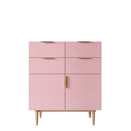 Большой комод с четырьмя ящиками и дверками Line LN17/GR1/pink - Фото предпросмотра