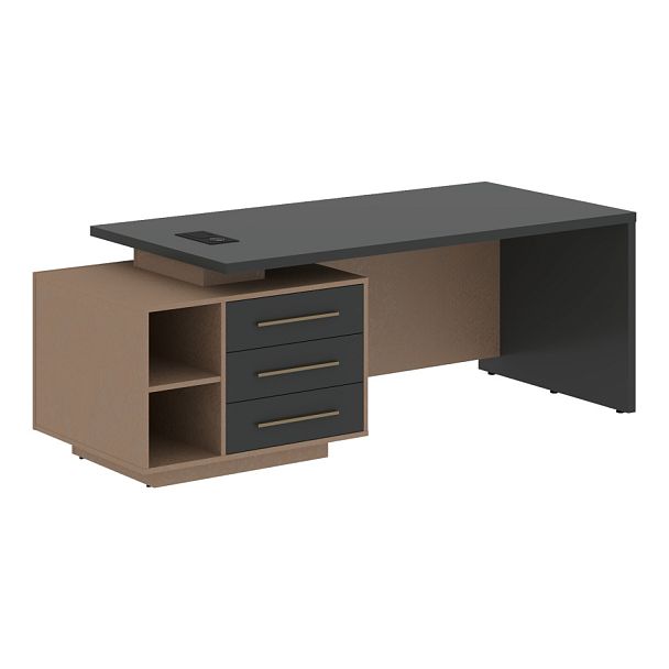 Стол руководителя с тумбой VCT 2190(L) Яшма черный/Бронза браш/Кобра 2100х900х750 VELION - Вид 1