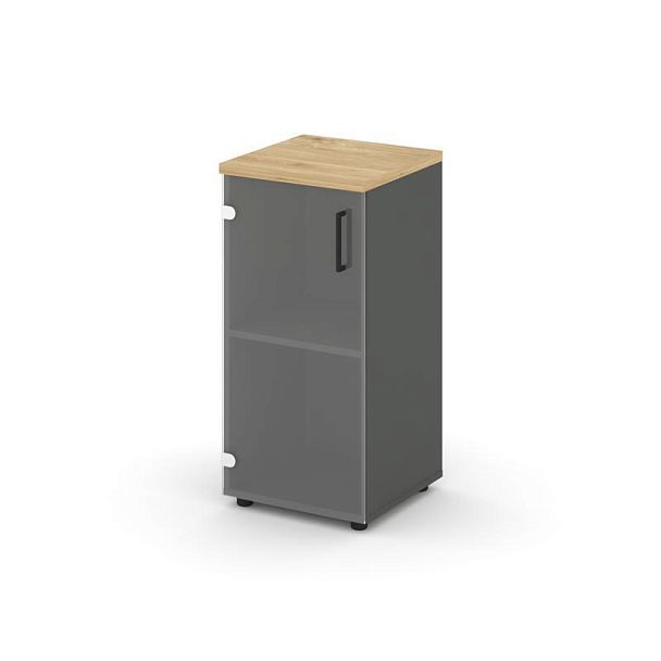 Style Project Шкаф низкий узкий SN.STU-302(L) Антрацит/Тиквуд Светлый/Прозрачный/Черный Ручки 400*40 - Вид 1