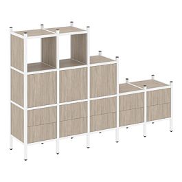 Loft Прямой стеллаж наборный VR.L-19 Дуб аттик/Белый металл 2110*446*1458 - Фото предпросмотра