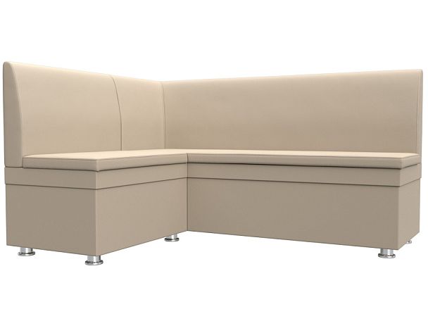 Кухонный угловой диван Уют левый (полностью экокожа бежевая) - Вид 1