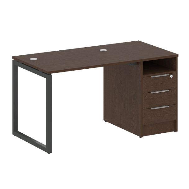 Metal System Quattro Р. ст. с тумбой на О-образном м/к 40БО.РС-СТП-1.1 Венге/Антрацит металл 1412*720*750 - Вид 1
