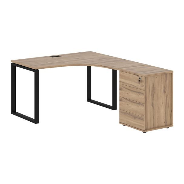 Стол эргономичный с тумбой EQCET 1318(R) Дуб Денвер светлый/Черный 1360х1880х750 EDIS - Вид 1