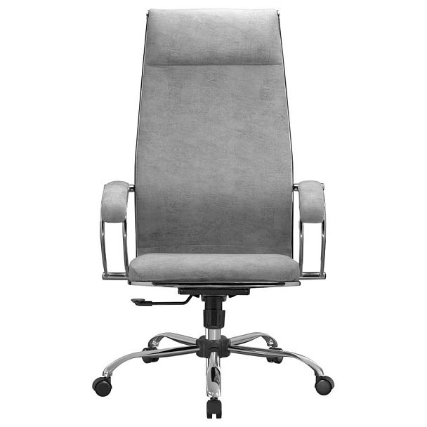 Кресло офисное МЕТТА "L1m 42", хром, сиденье и спинка мягкие, велюр, светло-серое - Вид 6