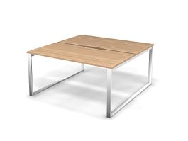 MATRIX 121S202-О Стол прямой двойной, пров-ик вырезной (O-опоры) 1580х1590х775 Швейцарский вяз/Белый - Фото предпросмотра