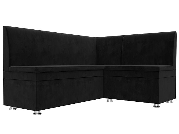 Кухонный угловой диван Уют правый (полностью велюр черный) - Вид 3