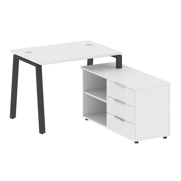 Metal System Р. ст. с тумбой на А-образном м/к БА.РС-СТС-2.1 (R) Белый/Антрацит металл 1100*1520*750 - Вид 1