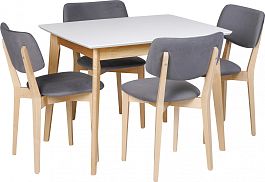 Обеденная группа стол раздвижной Норден 100 Белый/Натуральный и 4 стула Мэти Натуральный/Серый велюр - Фото предпросмотра