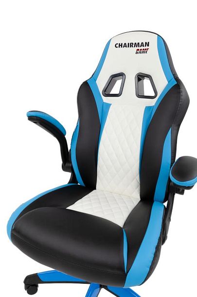 Кресло Chairman game 15 Россия экокожа черный/голубой/белый - Вид 14