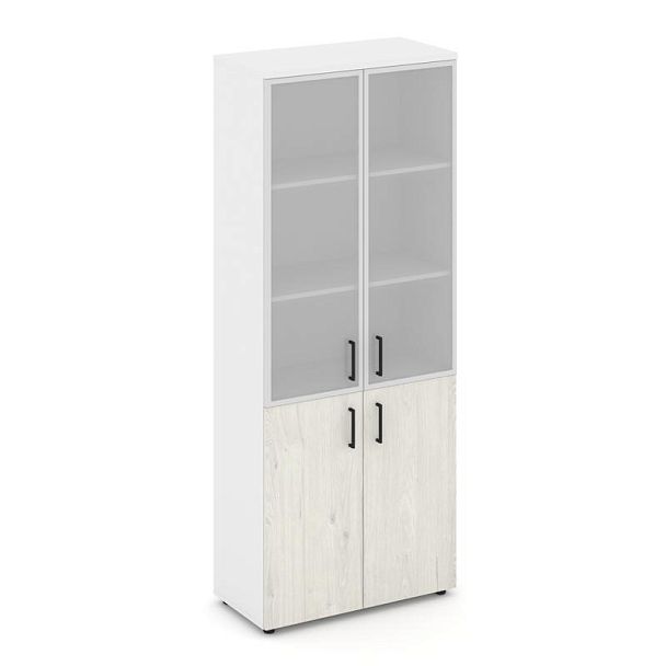 Style Project Шкаф высокий широкий SN.STS-103 Белый/Белый/Дуб Наварра/Черный Ручки 796*400*1982 - Вид 1