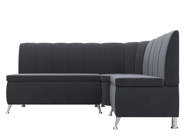 Кухонный угловой диван Кантри правый (полностью велюр серый) - Вид 2