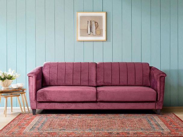 Амстердам диван-кровать трехместный прямой, велюр красный - Вид 4