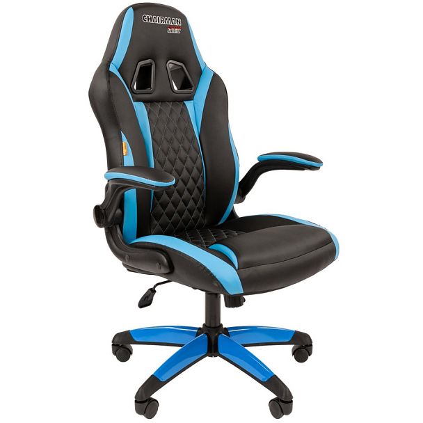 Кресло CHAIRMAN GAME 15, экокожа, черный/голубой - Вид 1