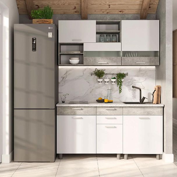 Кухня Денвер 1,6 Фасад БЕЛЫЙ/Корпус АТЕЛЬЕ СВЕТЛОЕ - Вид 3