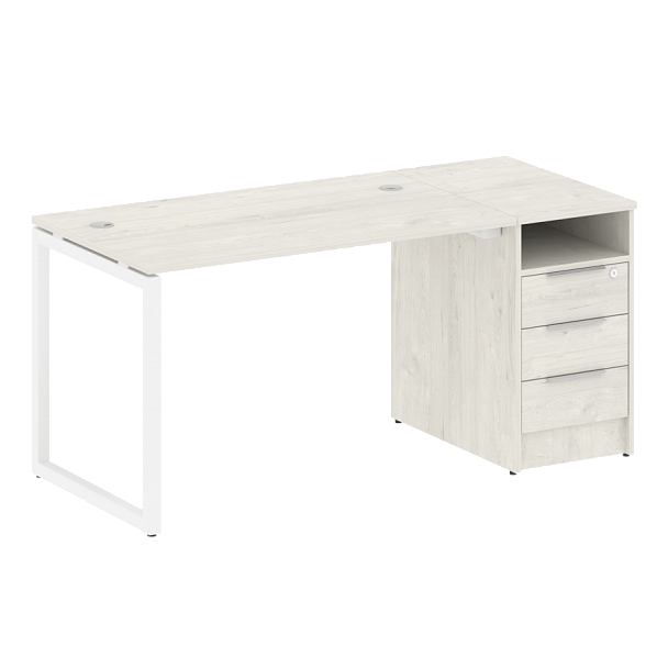 Metal System Quattro Р. ст. с тумбой на О-образном м/к 40БО.РС-СТП-1.2 Дуб наварра/Белый металл 1612*720*750 - Вид 1