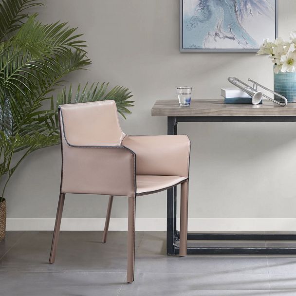 Стул с подлокотниками Barrie, кожа капучино - Вид 6