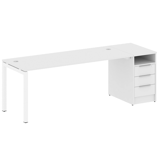 Metal System Quattro Р. ст. с тумбой на П-образном м/к 50БП.РС-СТП-1.5 Белый/Белый металл 2212*720*750 - Вид 1