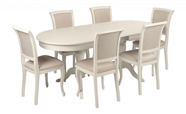 Обеденная группа стол Арей 160(210)х90х76 Слоновая кость и 6 стульев Арктос Слоновая кость/Кремовая рогожка - Вид 1