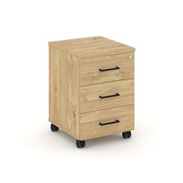 Стайл Проджект Тумба мобильная 3 ящ. Стандартные колеса SN.TM-002 Тиквуд Светлый/Черный Ручки 416*46 - Фото предпросмотра