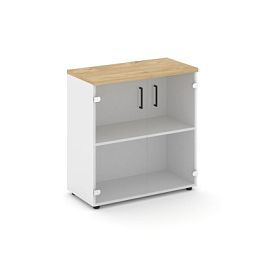 Style Project Шкаф низкий широкий SN.STS.E-302 Белый/Тиквуд Светлый/Прозрачный/Черный Ручки 796*400* - Фото предпросмотра