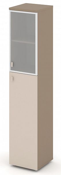 Шкаф высокий узкий (1 средний фасад ЛДСП + 1 низкий фасад стекло в раме сатин матовый) "ESTETICA" ES.SU-1.7R Капучино/Сатин матовый - Вид 2